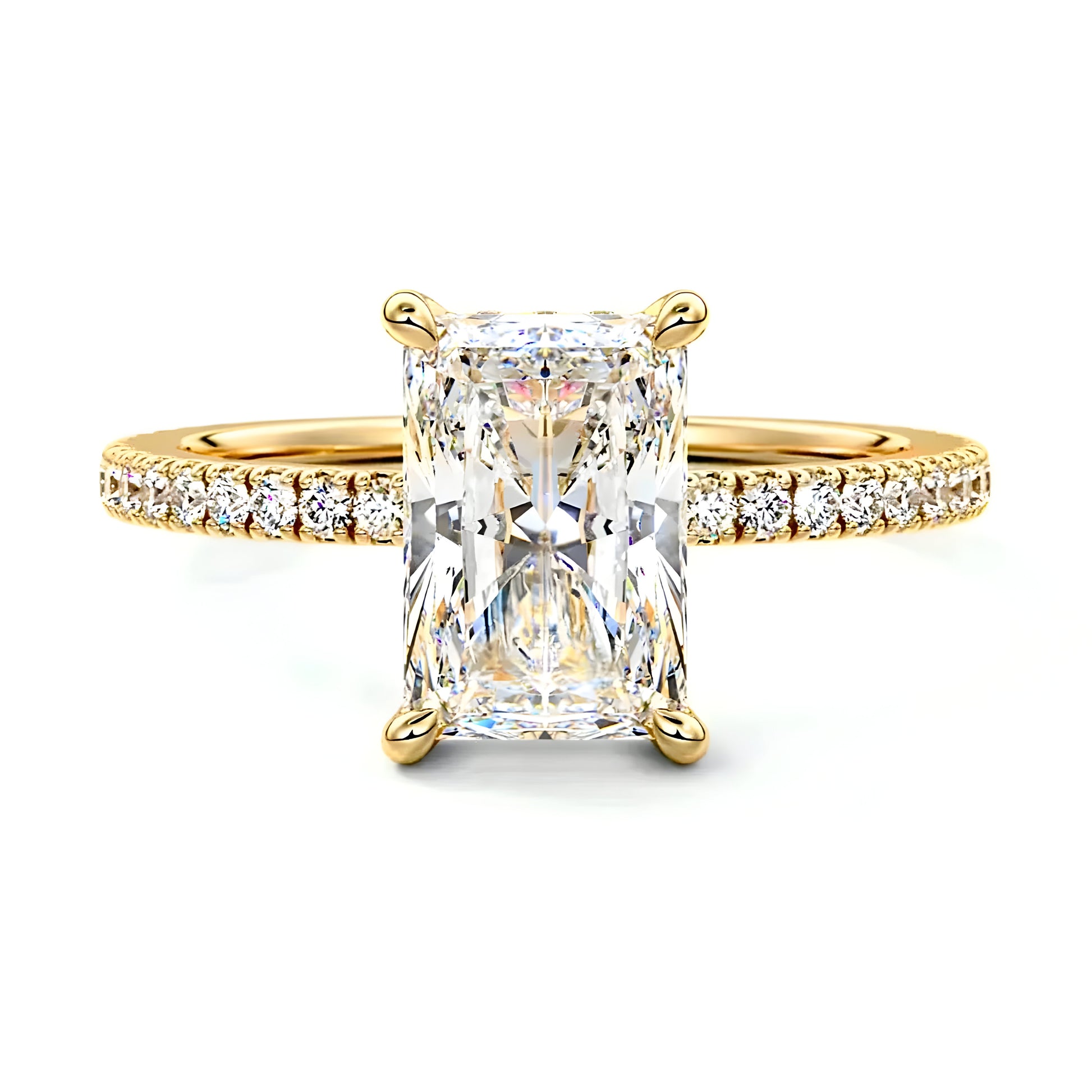 4.0 CT Radiant Cut Gold Aurora Ring MG Essence