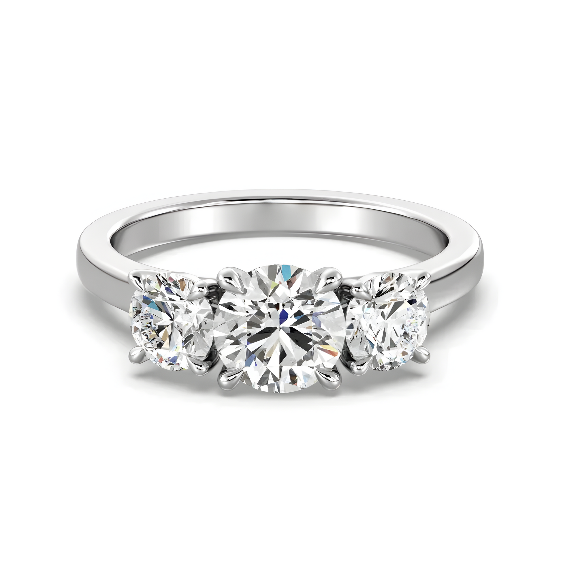 Three Stone Solitaire Silver Ring MG Essence