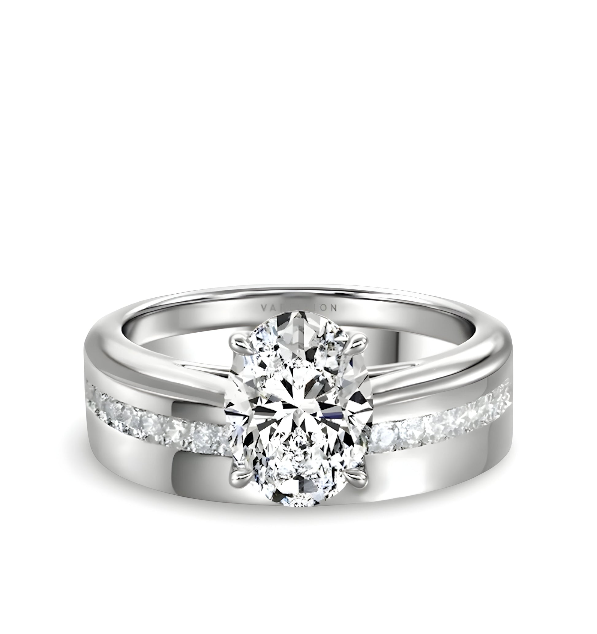 3.0CT OVAL CUT W/ SILVER BAND & CHANNEL SET STONES - MG ESSENCE