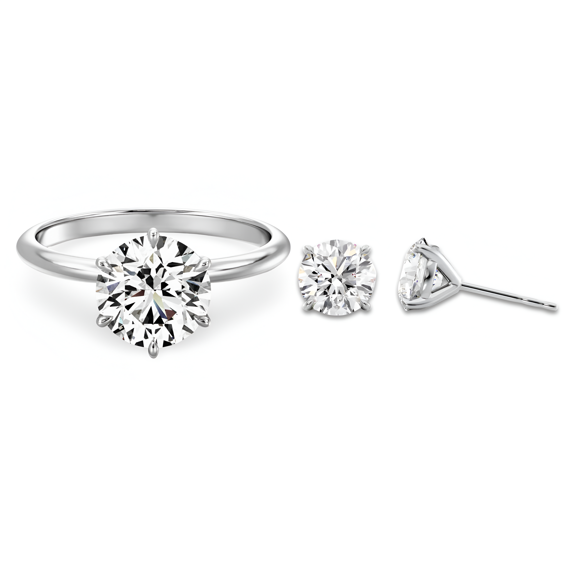 3.0CT Round Brilliant Solitaire Ring & 1.0CT Round Brilliant Earrings Set MG ESSENCE