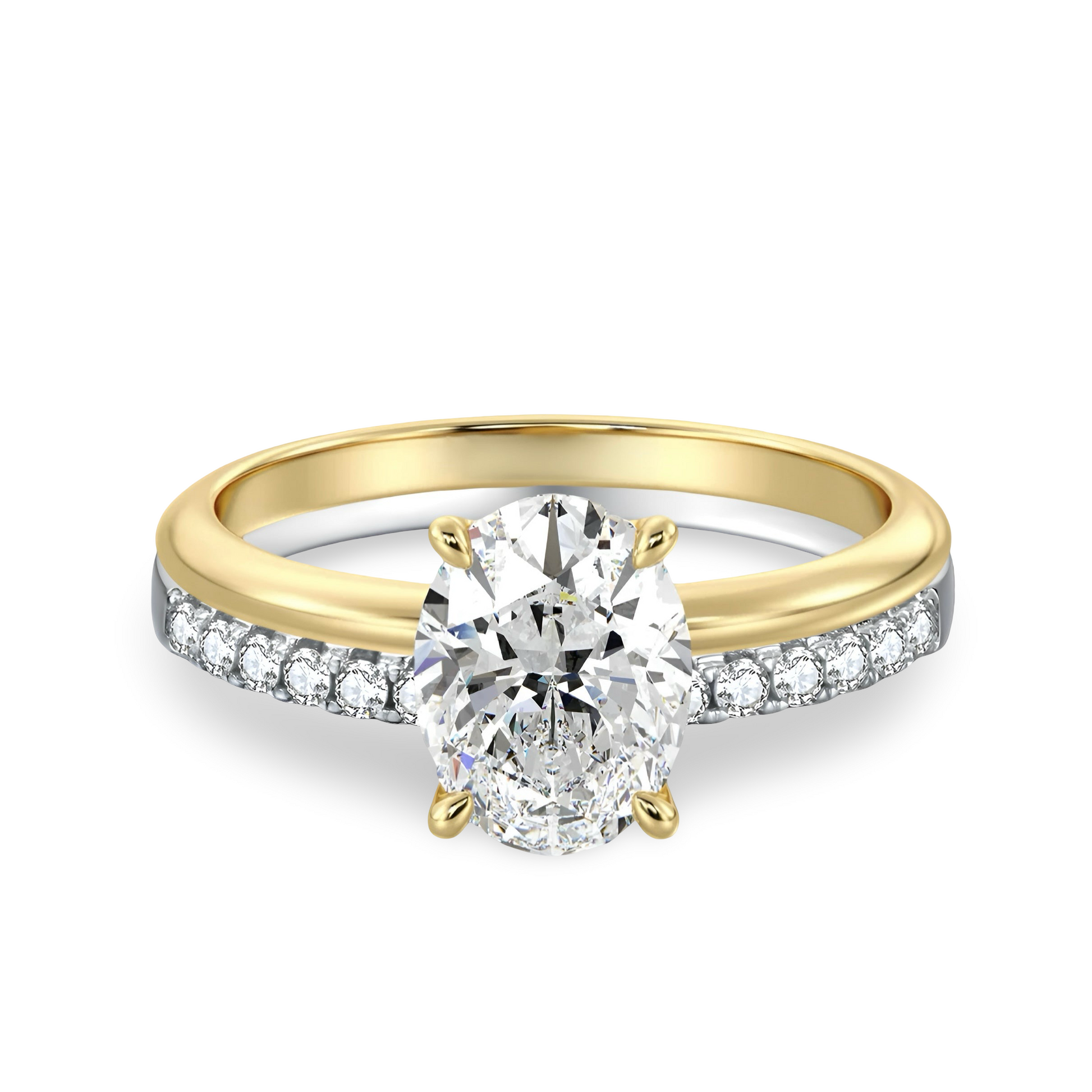 3.0CT GOLD OVAL CUT W/ SILVER PAVE BAND MG Essence