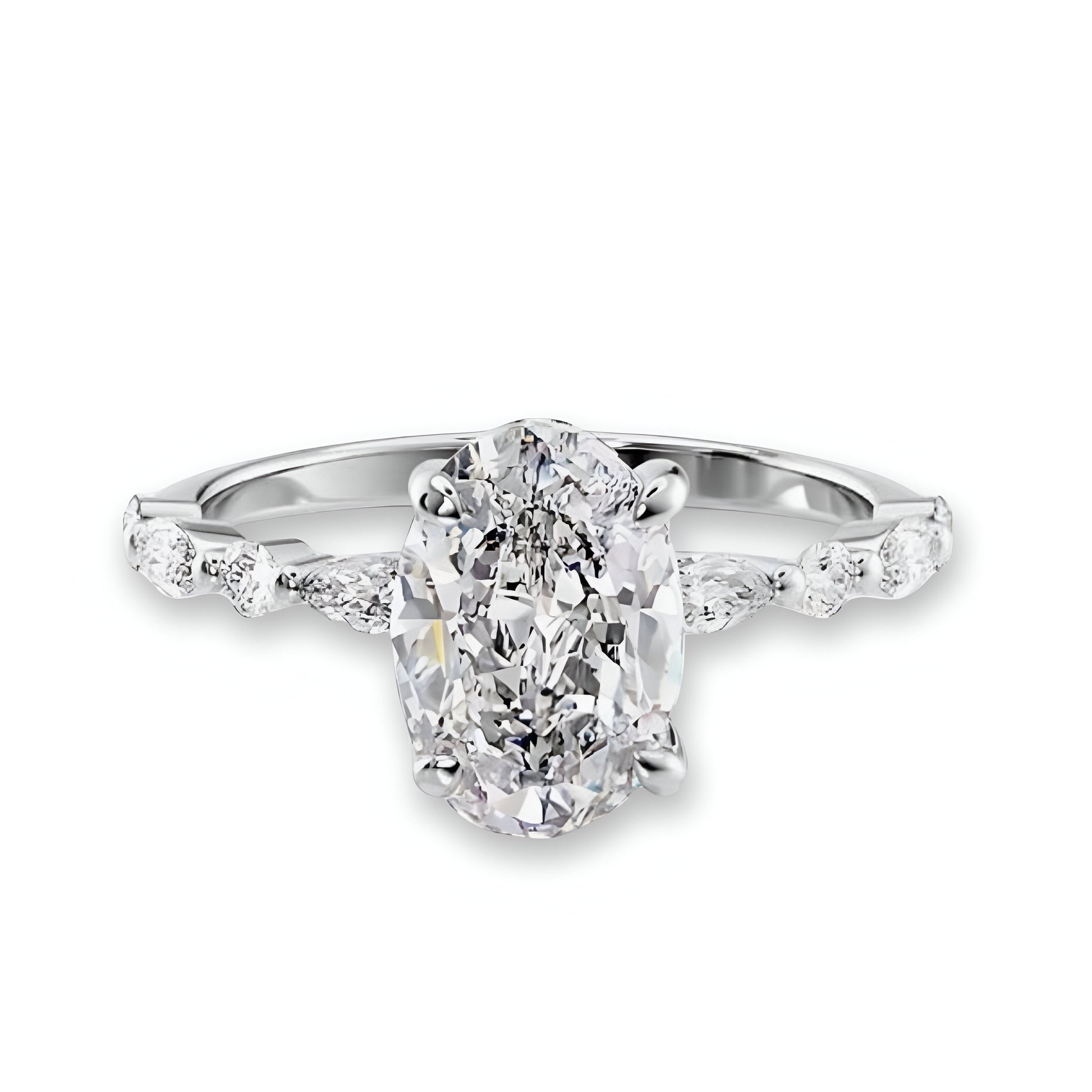 2.0CT Oval Cut W/ Half Eternity Marquise Band MG ESSENCE