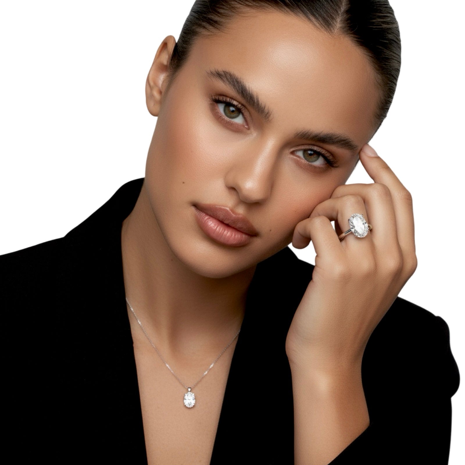 MG Celesté™️ 3.0ct Oval Hidden Halo Cathedral (925 Silver, 9ct & 14ct White Gold)