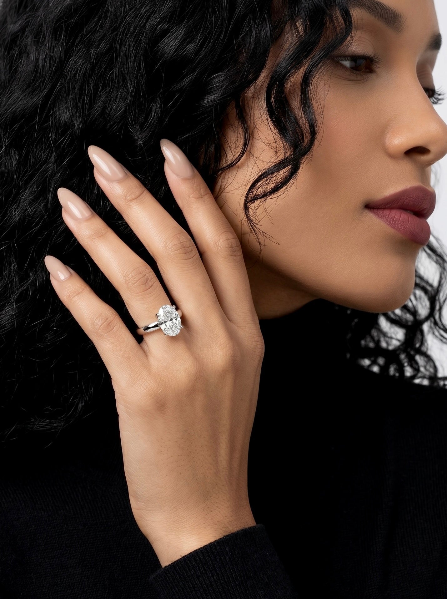 2.0ct Oval Cut Hidden Halo Solitaire – Sterling Silver & White Gold Edition