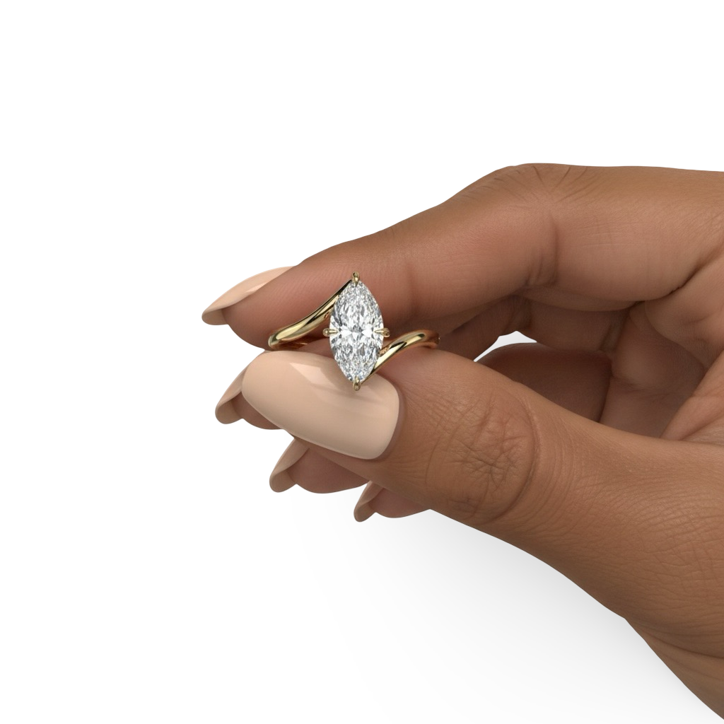 Marquise Cut Bypass Solitaire Ring - 9-18K Yellow Gold
