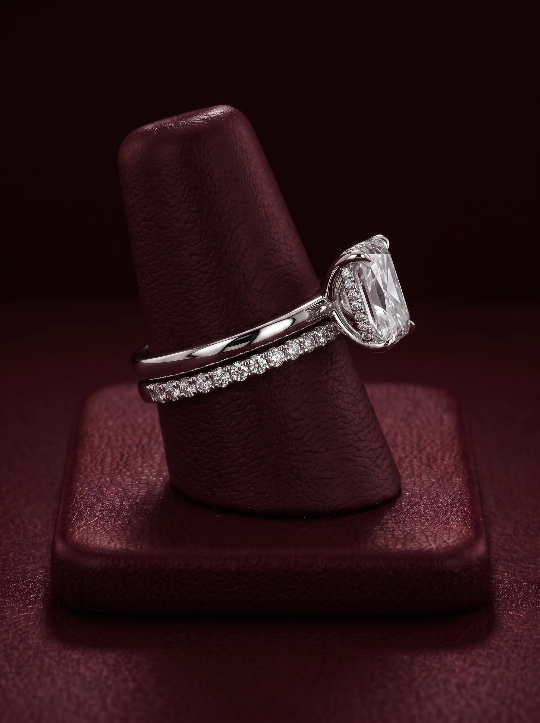 3.0CT Radiant Cut Hidden Halo Bridal Set