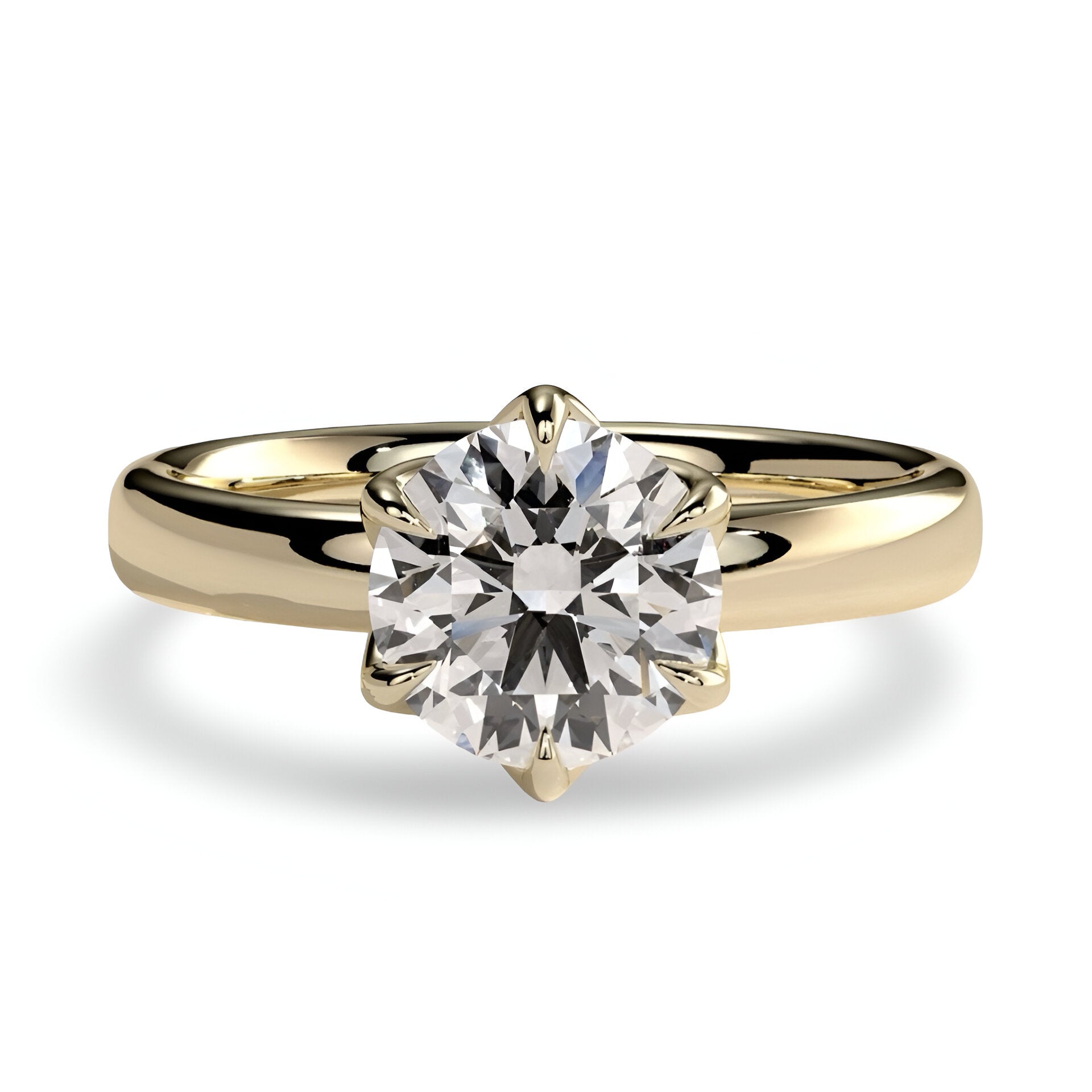 4.0ct Round Brilliant Solitaire with Petal-Style Six-Prong Setting – 9–18K Yellow Gold