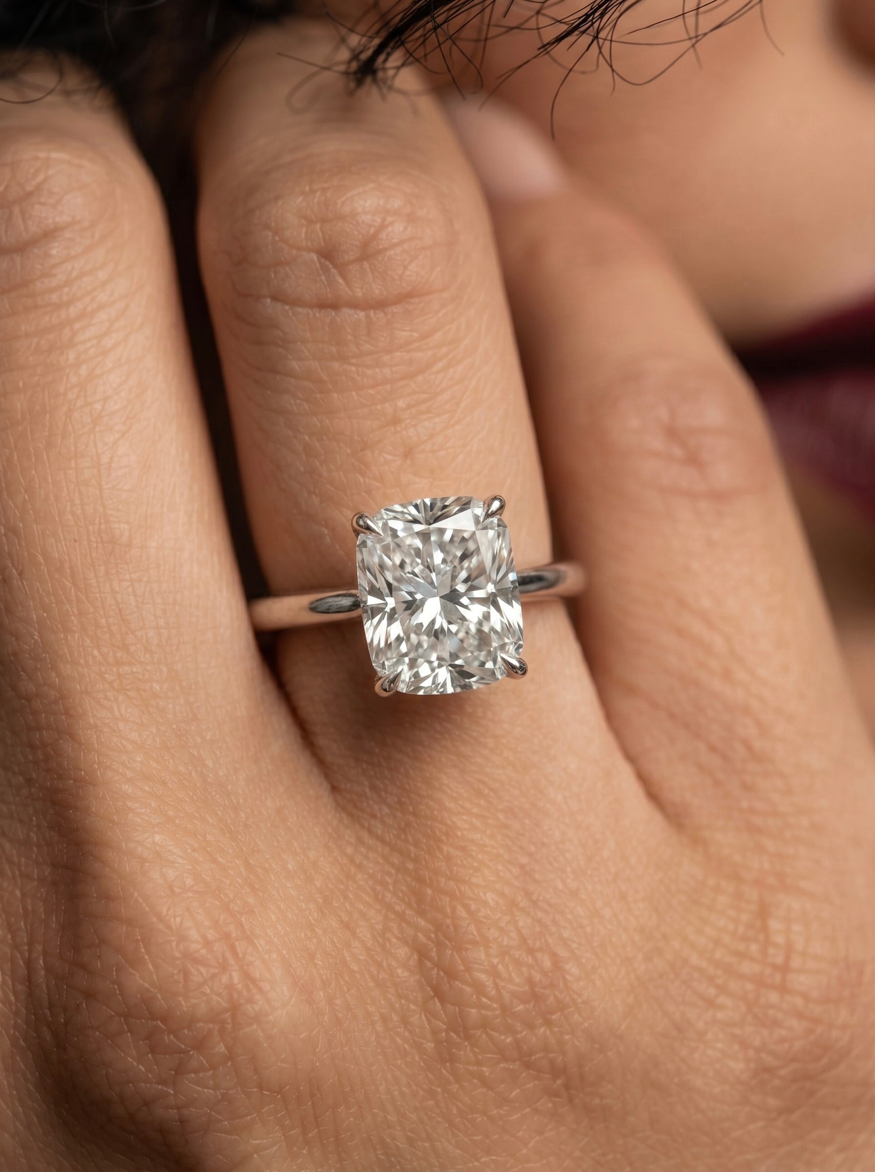 2.0ct Elongated Cushion Cut 4-Claw Solitaire Ring – Sterling Silver & 9–14k White Gold