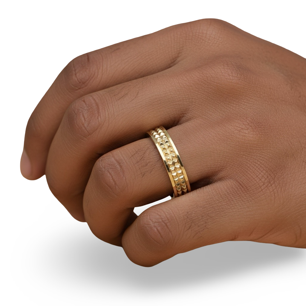 4mm Patterned Gold Band — Solid Yellow Gold