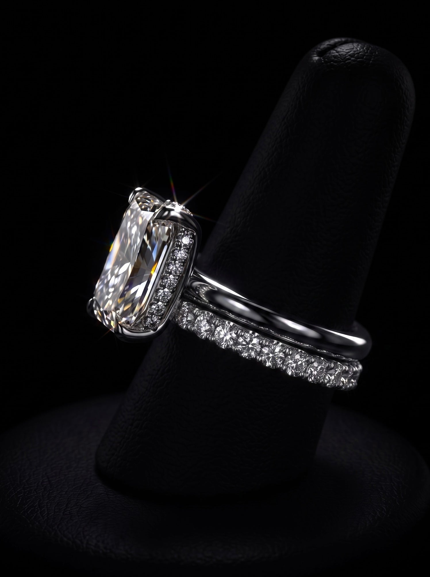 3.0CT Radiant-Cut Moissanite · Hidden Halo · Solitaire Setting · Sterling Silver / White Gold