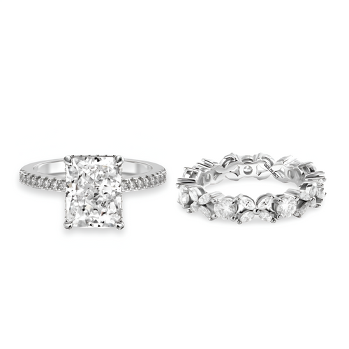 4.0CT Radiant Cut W/ Hidden Halo & Additional Mixed Marquise Band MG ESSENCE