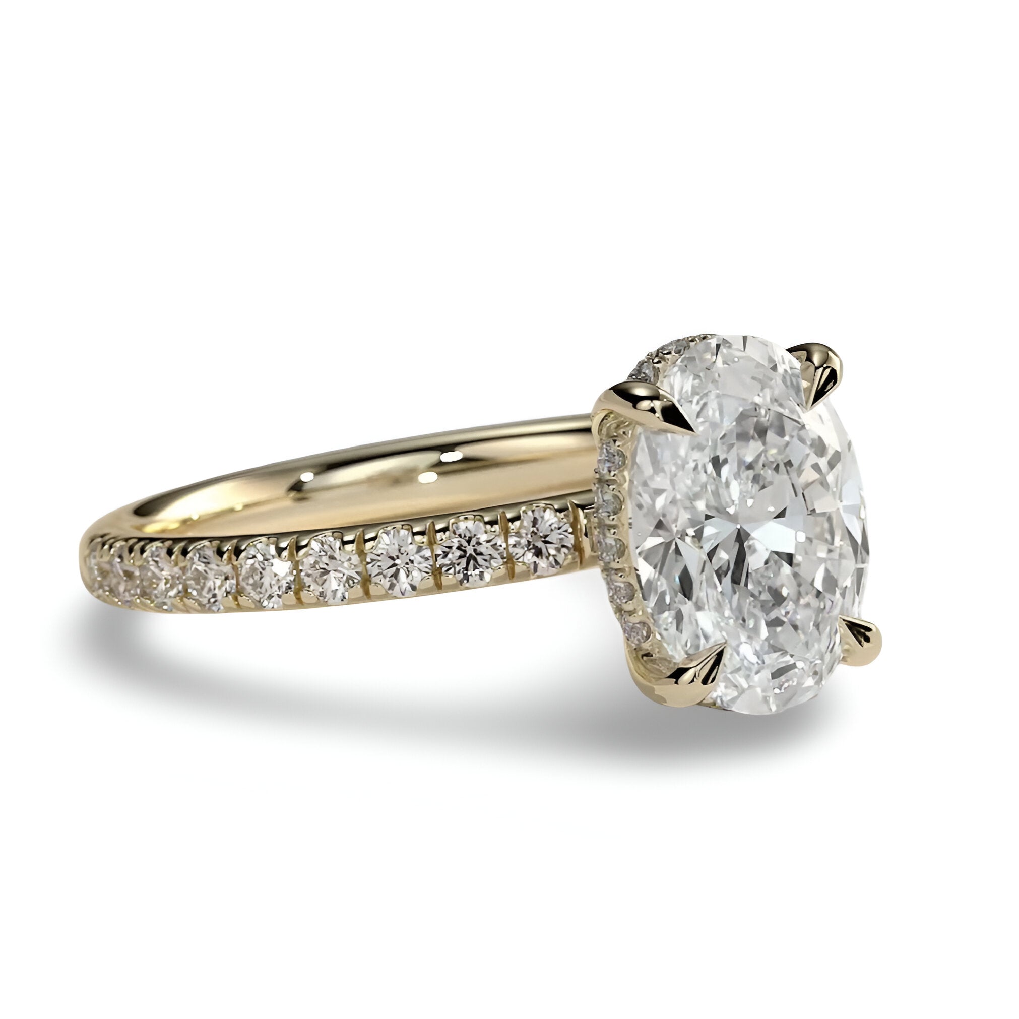 2.0CT Oval Cut Hidden Halo Pavé Engagement Ring - 9-18K Yellow Gold