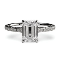3CT Emerald Cut Hidden Halo Pavé Engagement Ring | Sterling Silver, 9K & 14K Solid White Gold