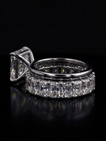 3.0CT Radiant-Cut Moissanite · Hidden Halo Solitaire · Full Radiant-Cut Eternity Band · Sterling Silver / White Gold