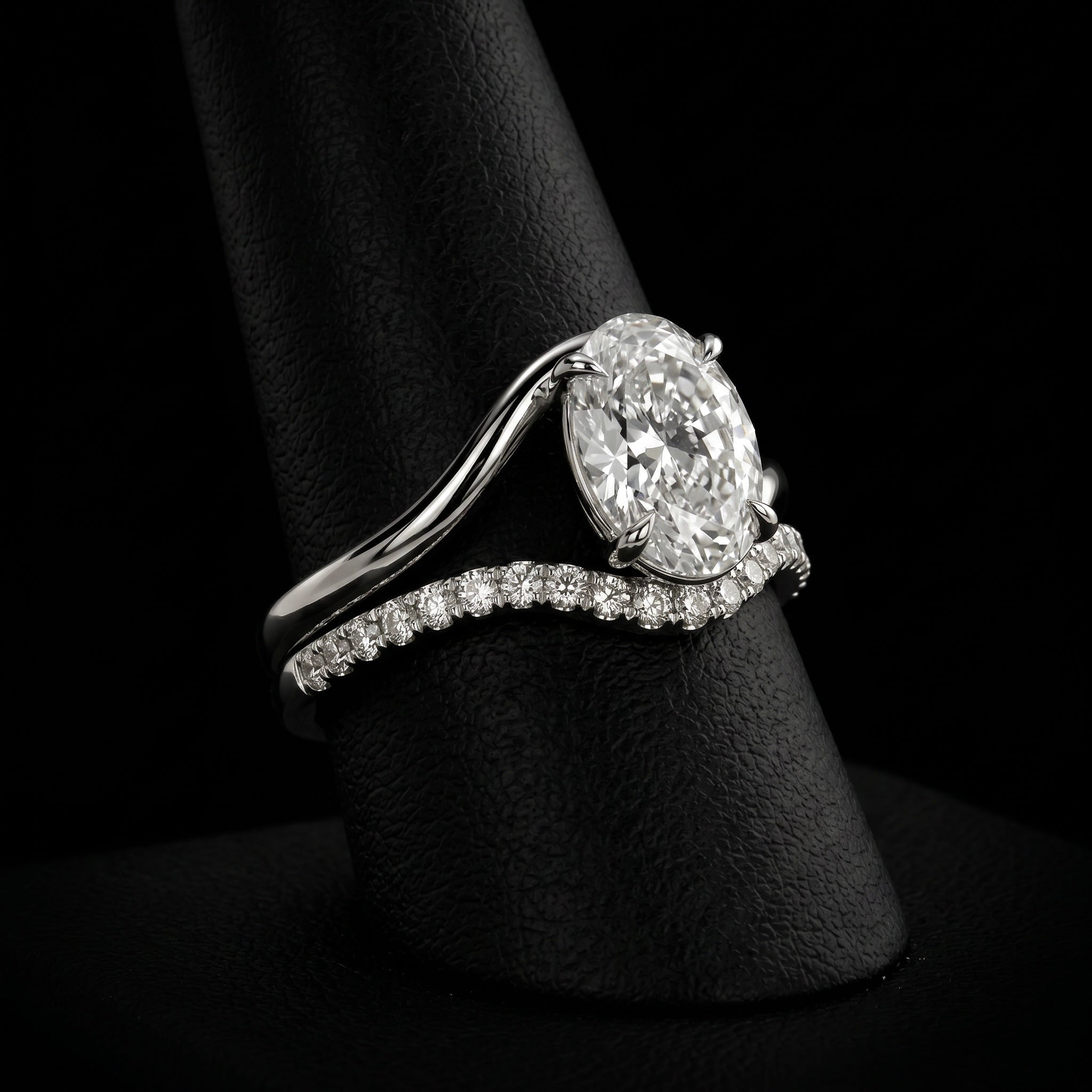 3.0ct Oval Cut Twisted Band Solitaire Ring - 9-18K White Gold