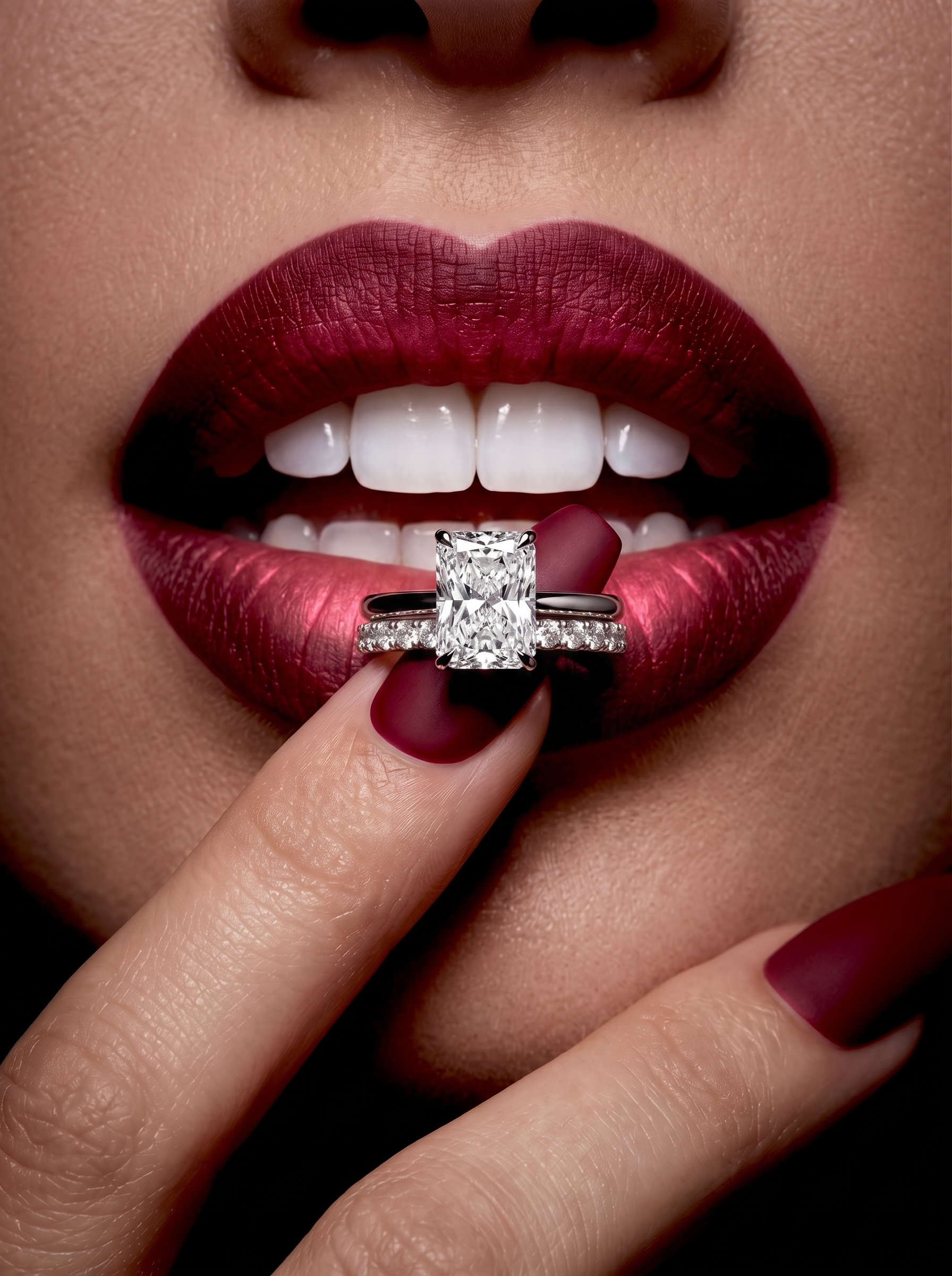 3.0CT Radiant Cut Hidden Halo Bridal Set