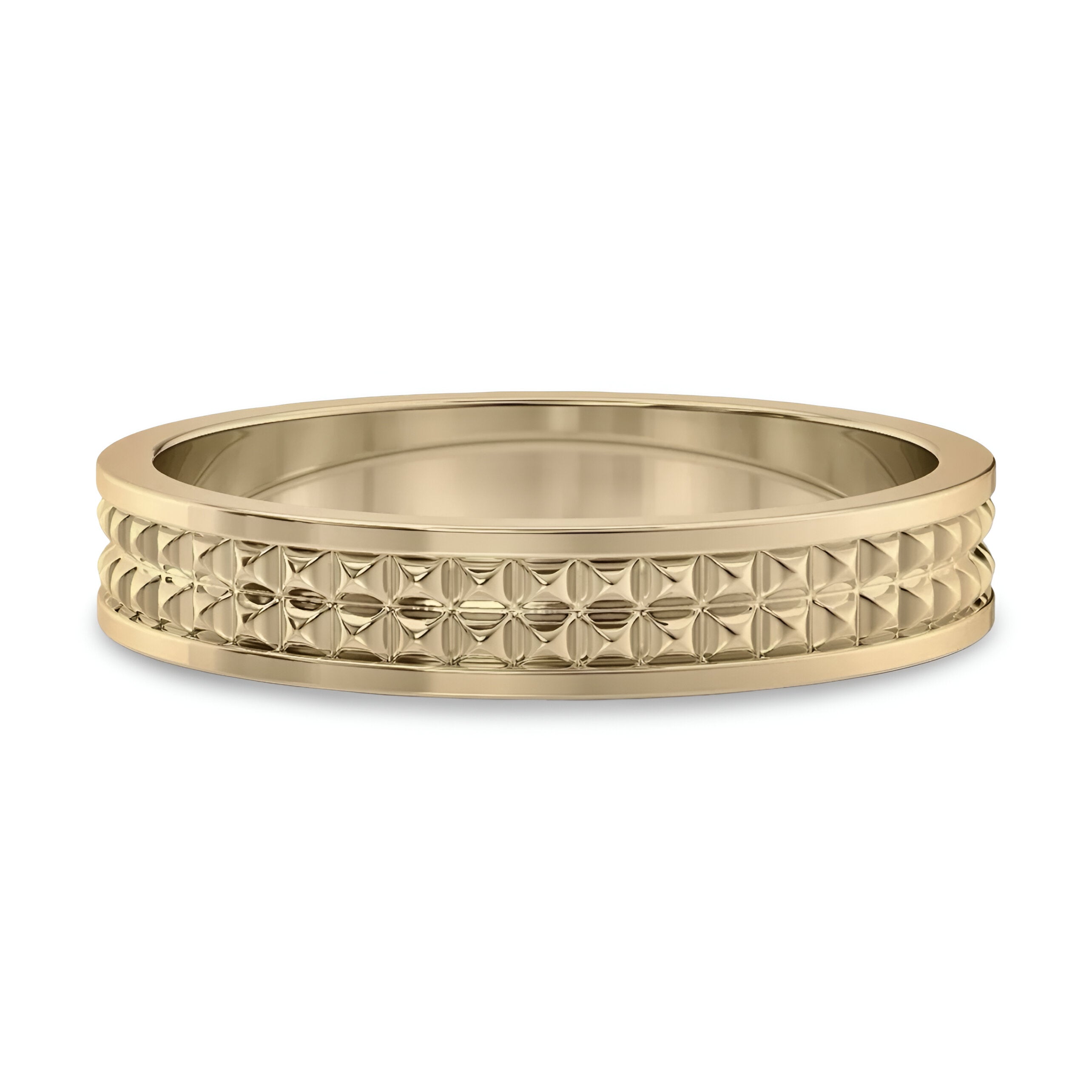 4mm Patterned Gold Band — Solid Yellow Gold