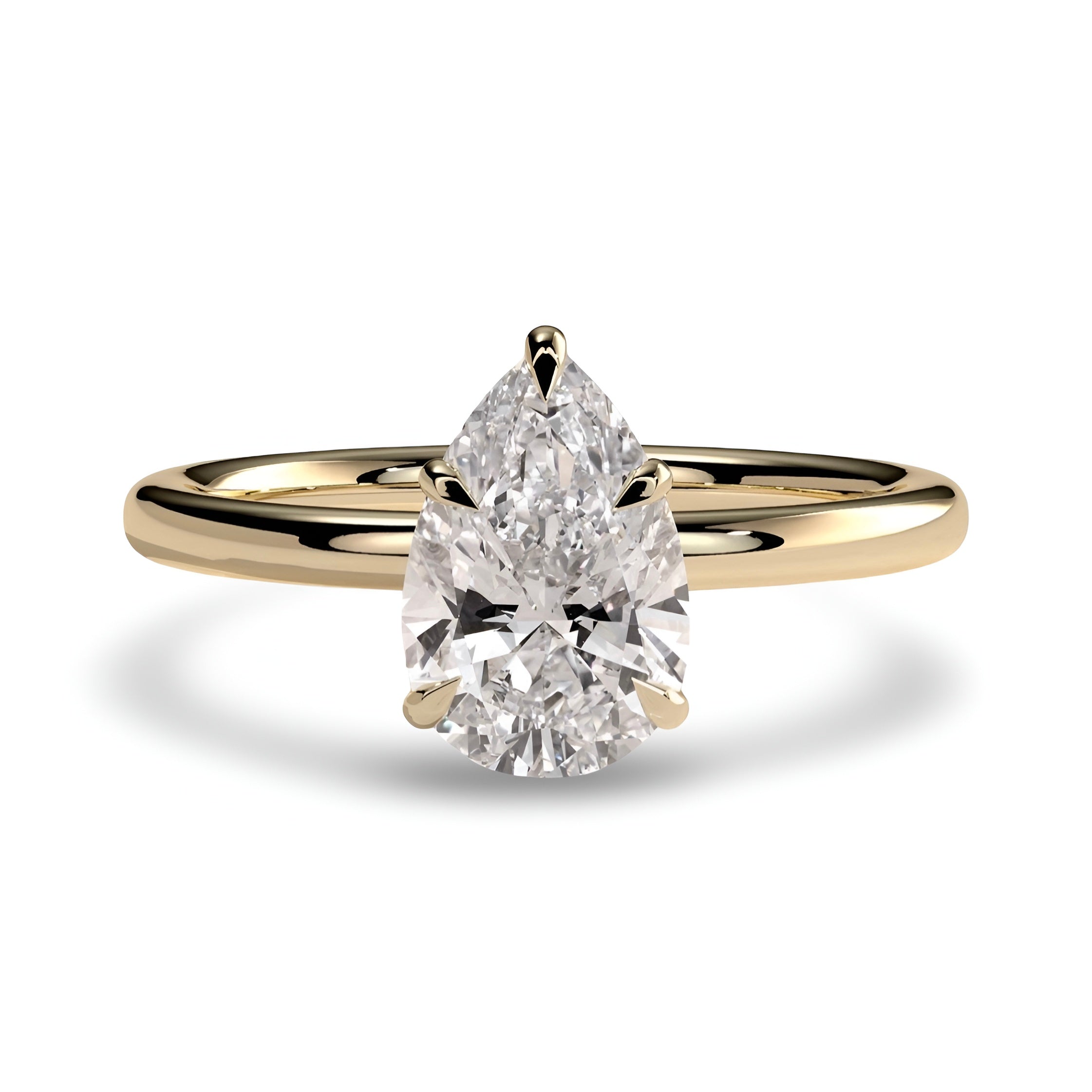 2.0ct Pear Cut Solitaire Ring with Hidden Halo – 5-Claw Setting | 9–18k Yellow Gold