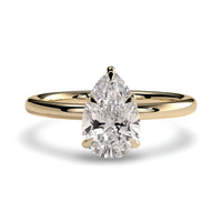 2.0ct Pear Cut Solitaire Ring with Hidden Halo – 5-Claw Setting | 9–18k Yellow Gold