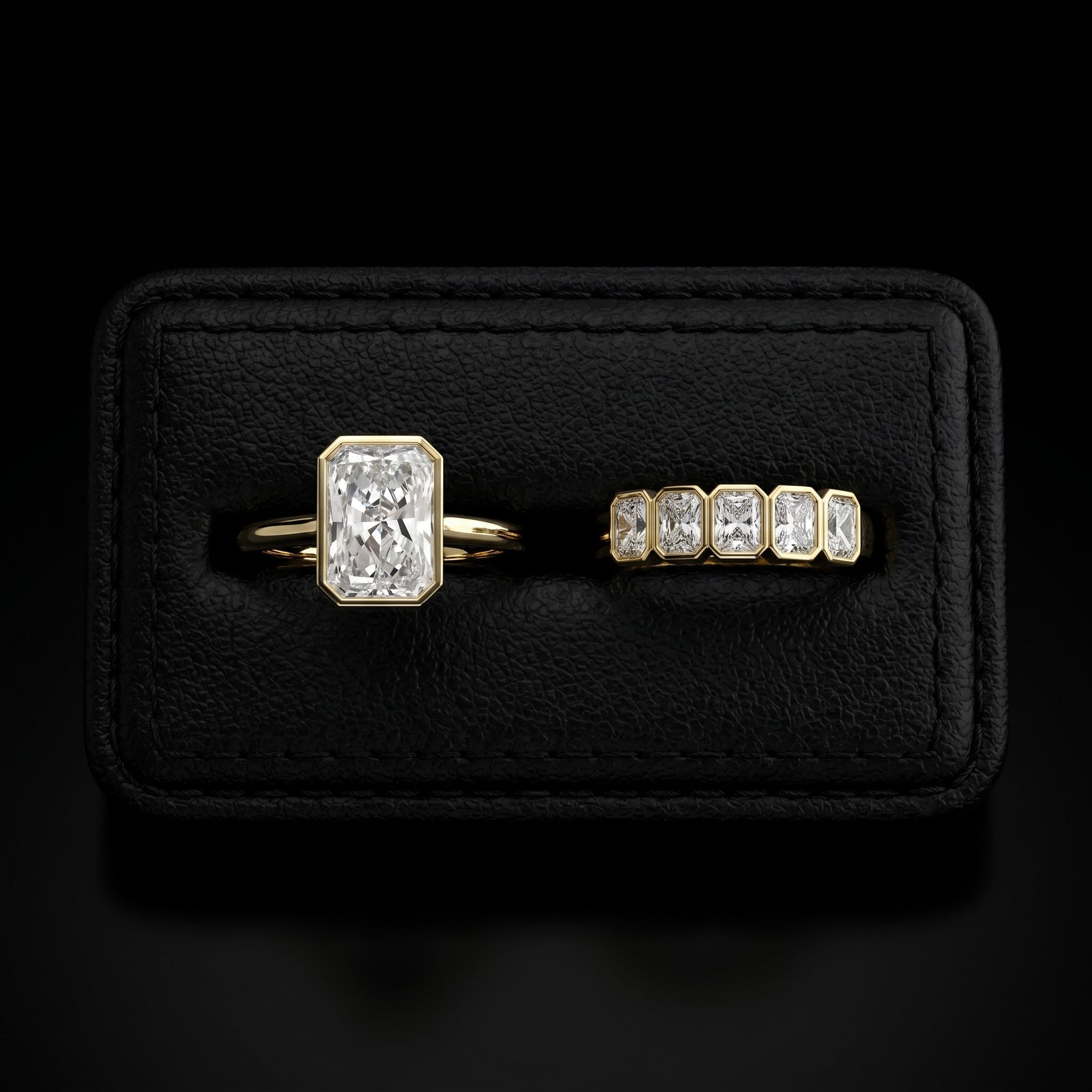 3.0ct Radiant Bezel Ring | 9-18K Solid Gold
