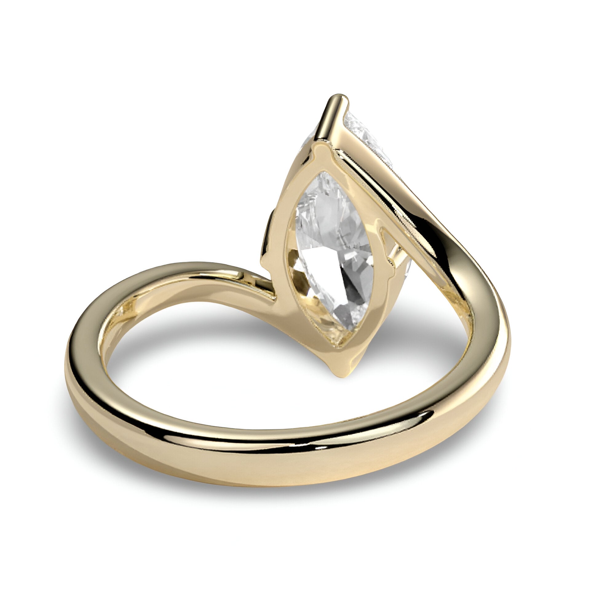 Marquise Cut Bypass Solitaire Ring - 9-18K Yellow Gold