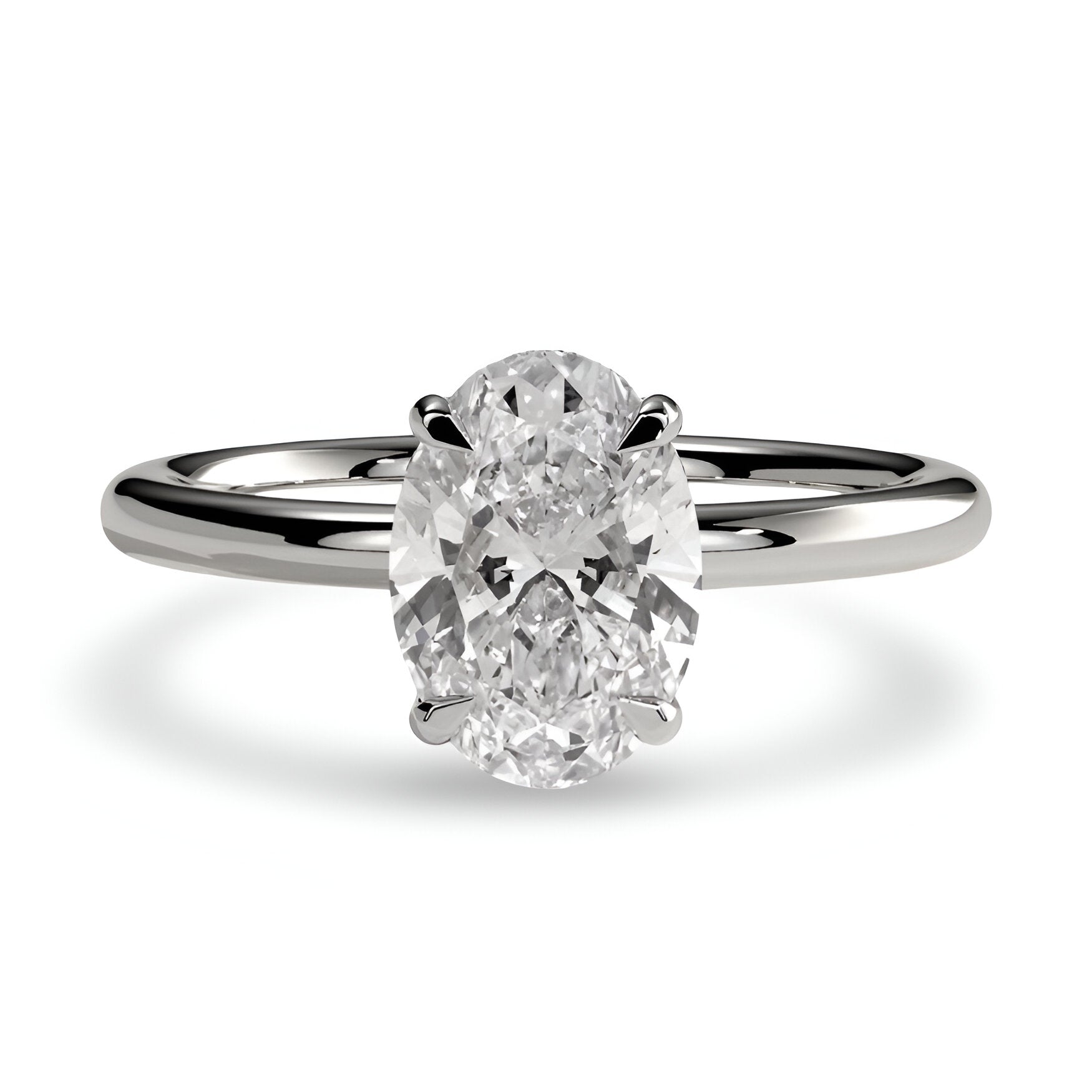 2.0ct Oval-Cut Hidden Halo Solitaire Ring
Four-Claw Setting · Sterling Silver to Solid White Gold