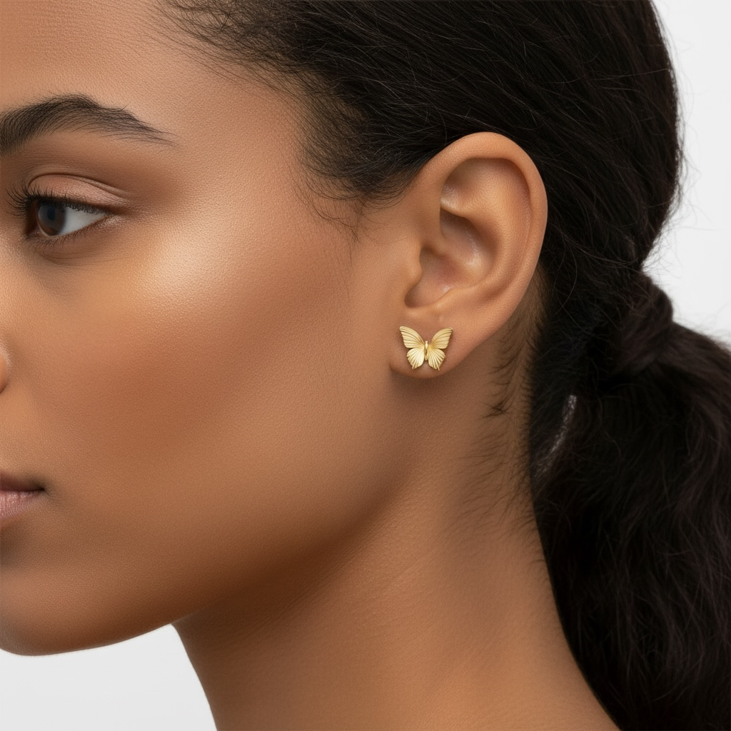 Golden Flutter – 9K Yellow Gold Butterfly Stud Earrings