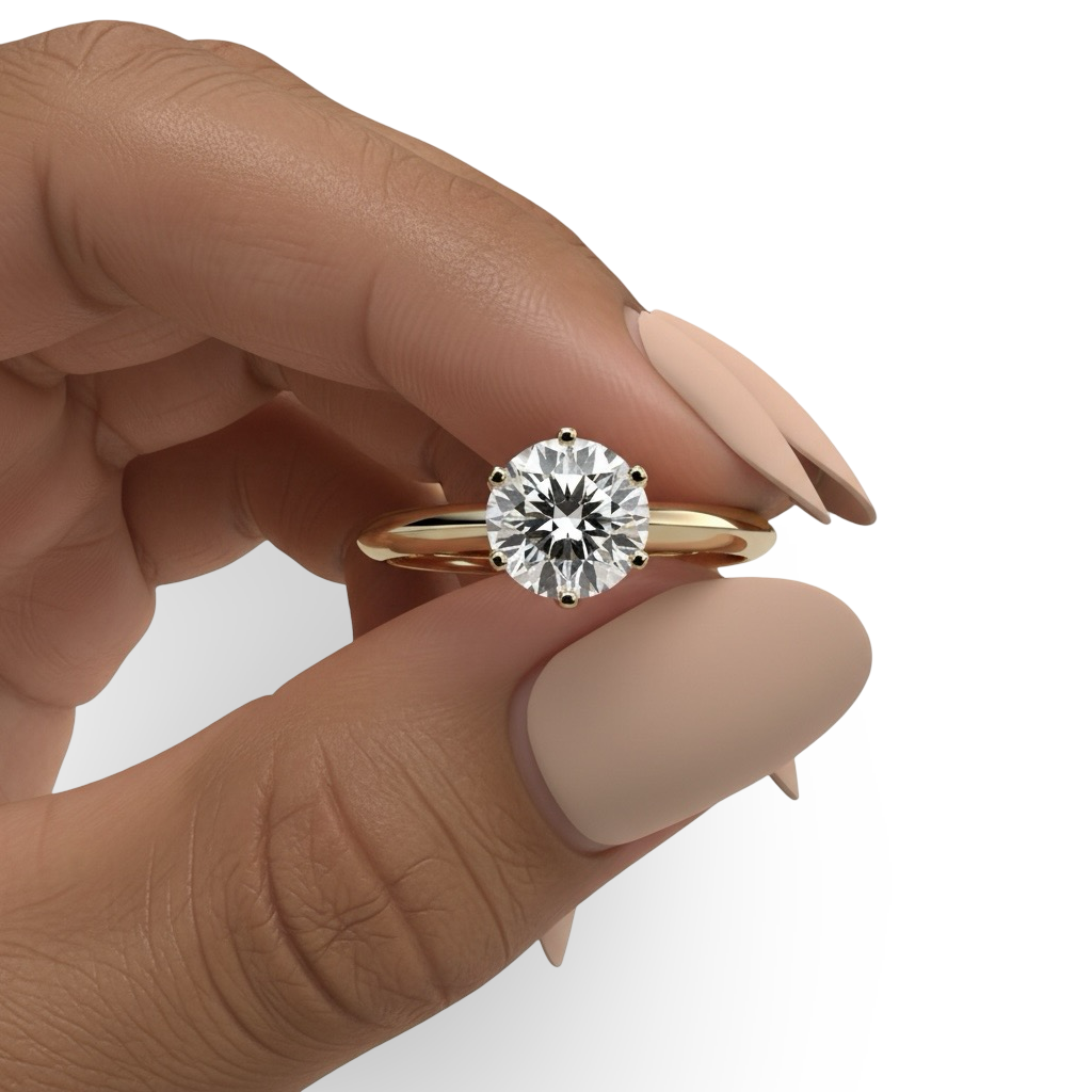 2.0ct Premium Round Brilliant Solitaire Ring – 6-Claw Tiffany Setting | 9K–18K Yellow Gold