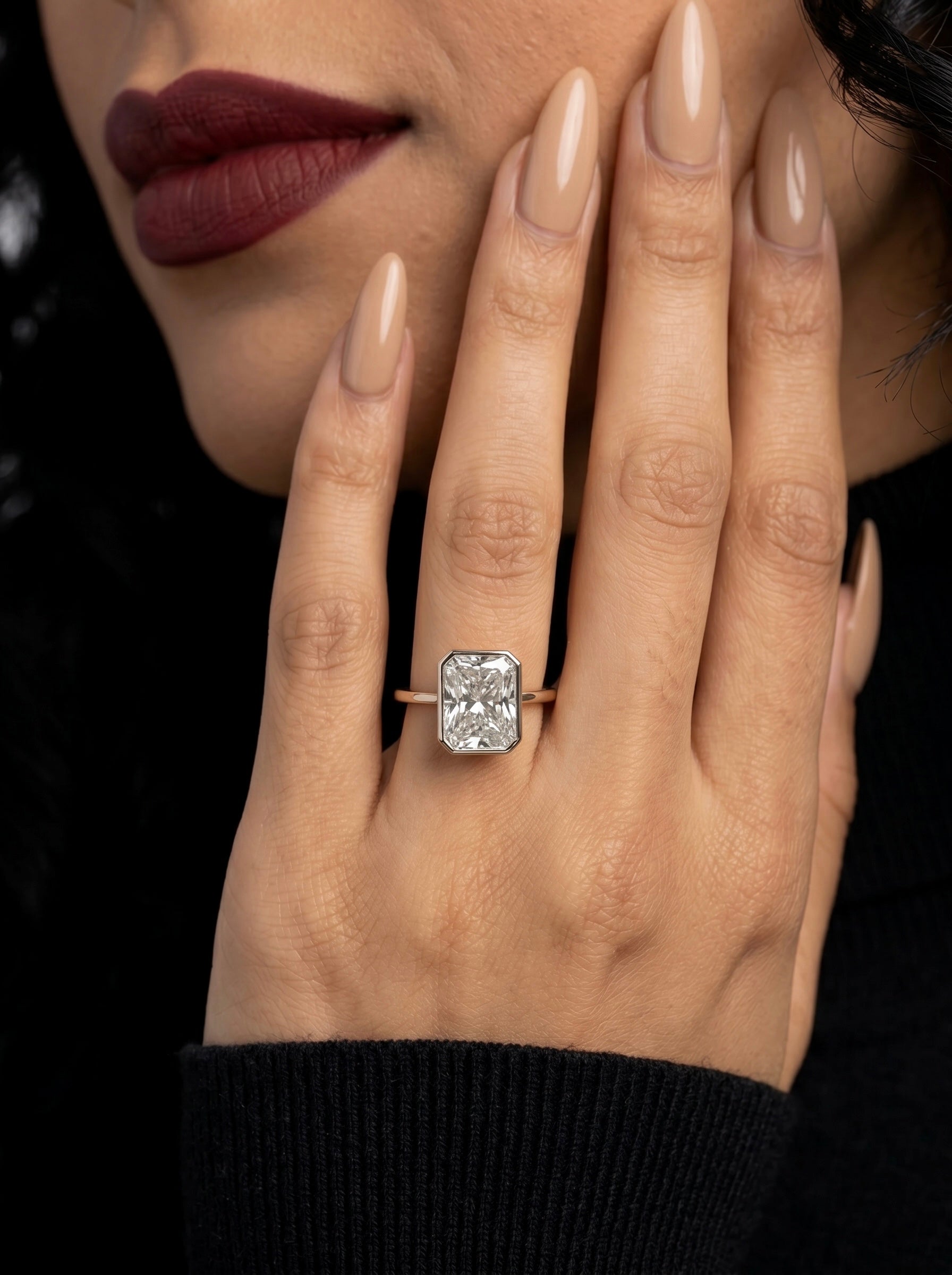 3.0ct Radiant Bezel Ring | Silver / 9-14K White Gold