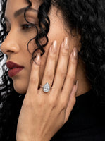 2.0ct Pear Cut Bezel Set Engagement Ring – Sterling Silver / 9K–14K White Gold