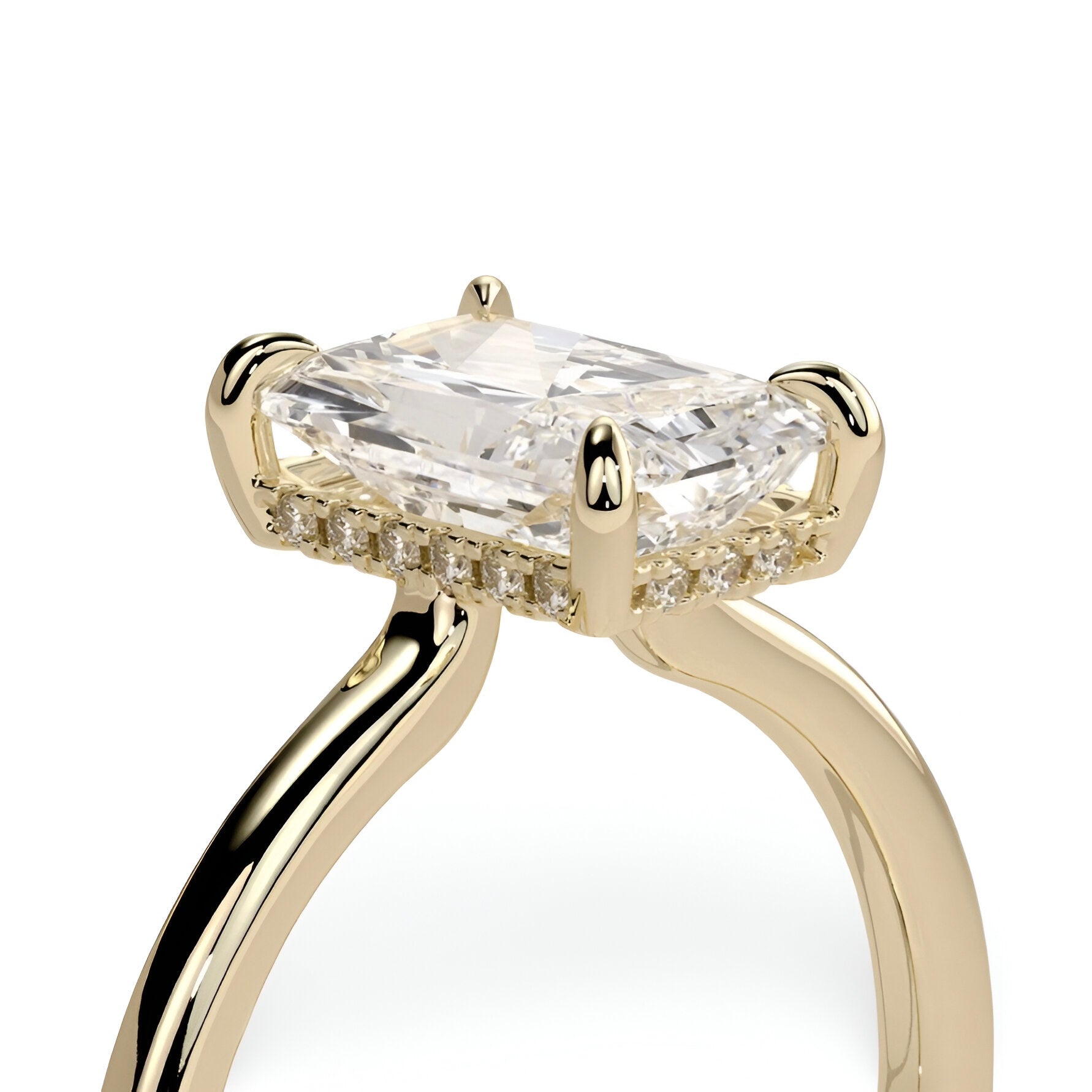 3.0ct Radiant Cut Low-Set Hidden Halo Solitaire Ring - 9K-18K Yellow Gold