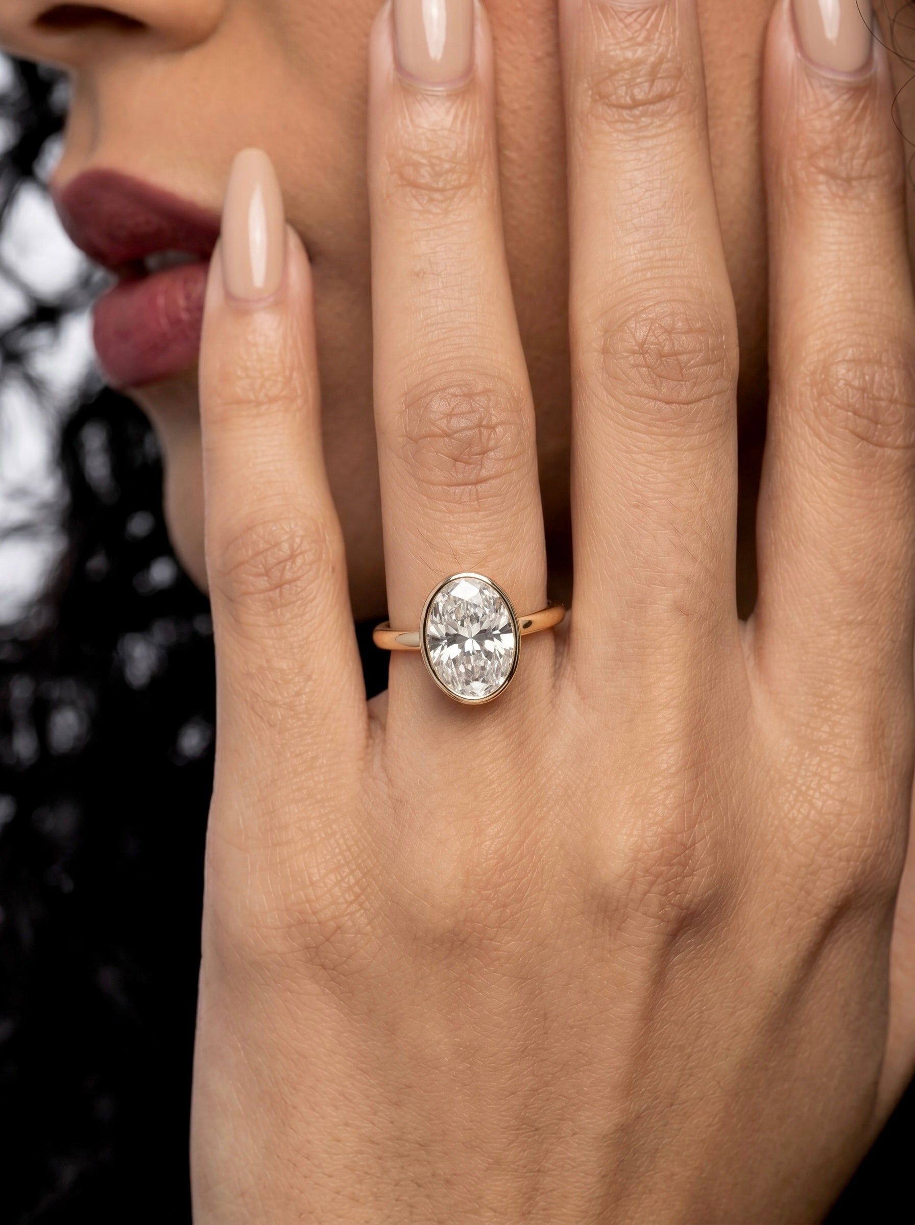 2.0 Ct Oval Bezel Ring with Petal Gallery – 9–18K Yellow Gold