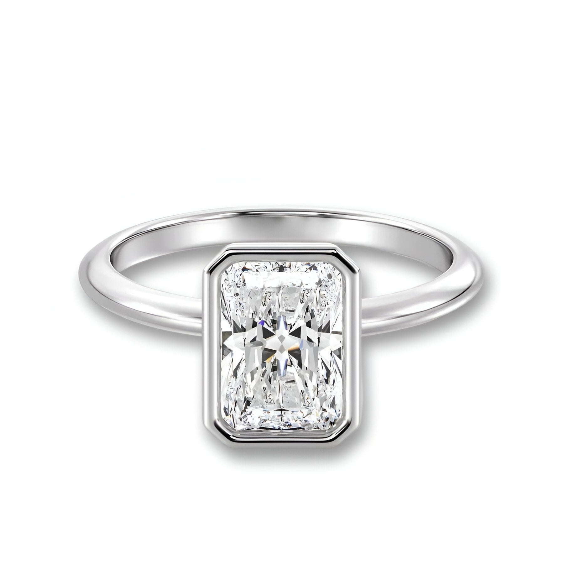 3.0 CT Radiant Cut Solitaire Bezel Setting Ring®️ MG Essence