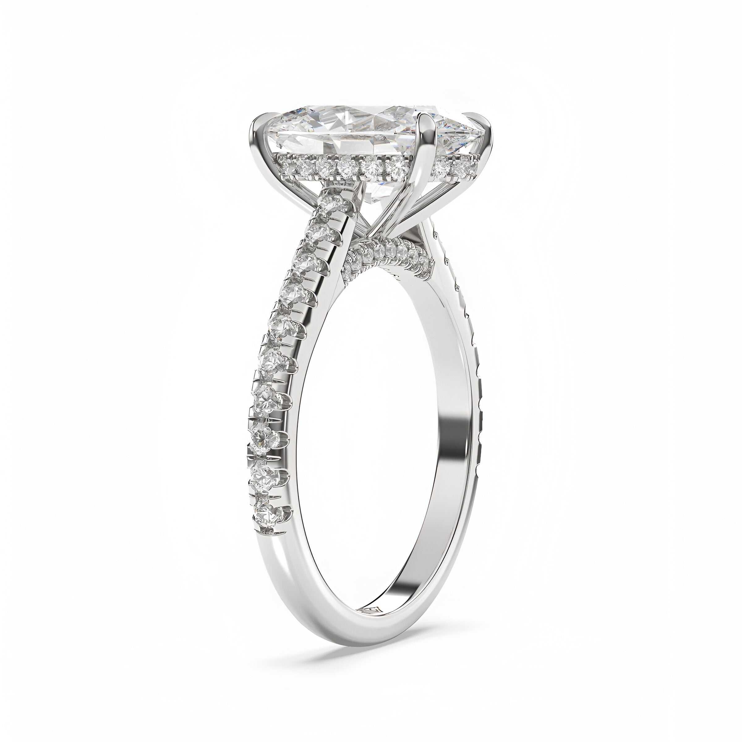 MG LUNARE™ 3.0ct Oval Cut Ring with Pavé & Hidden Halo – Sterling Silver / 9ct / 14ct White Gold
