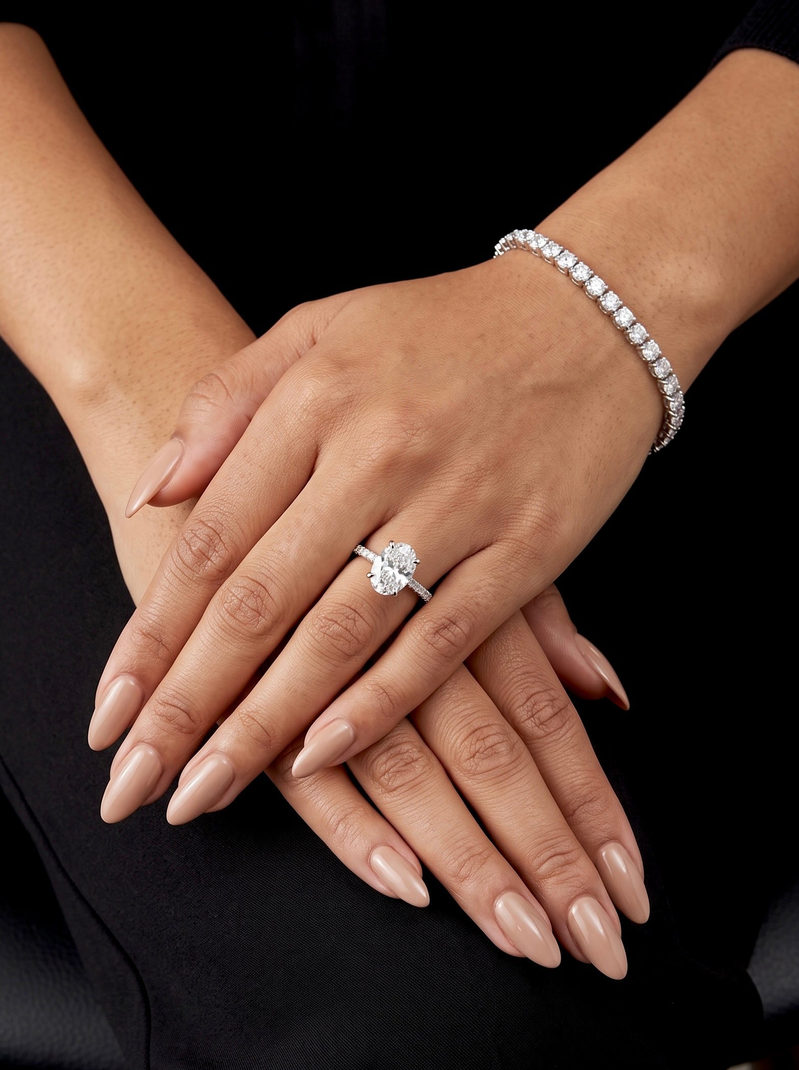 2.0CT Oval Cut Hidden Halo Pavé Engagement Ring - Sterling Silver & 9-14K White Gold