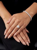 2.0CT Oval Cut Hidden Halo Pavé Engagement Ring - Sterling Silver & 9-14K White Gold