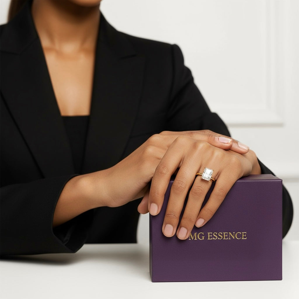 MG Luminaire™️ 3.0CT Radiant Cut Solitaire Ring - 9CT, 14CT, and 18K Yellow Gold