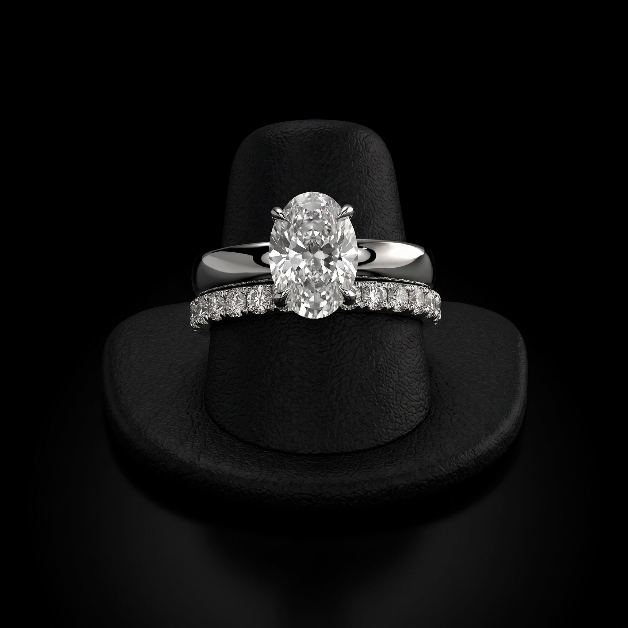 2.0ct Oval Cut Hidden Halo Solitaire – Sterling Silver & White Gold Edition