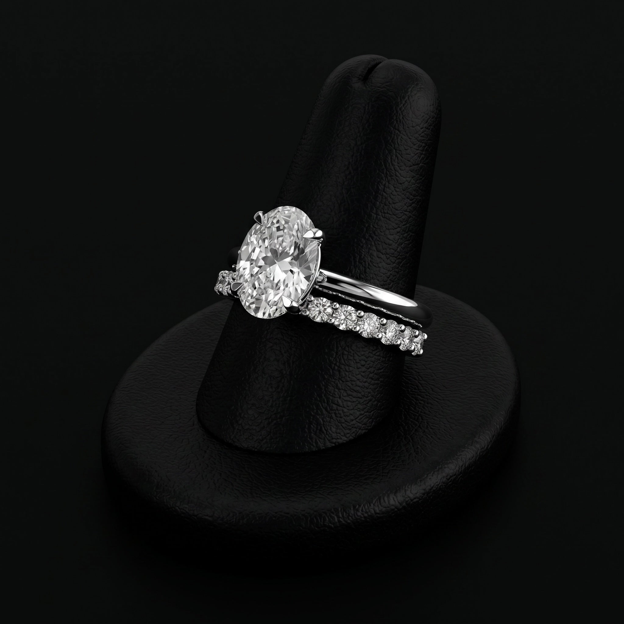 2.0ct Oval-Cut Hidden Halo Solitaire Ring
Four-Claw Setting · Sterling Silver to Solid White Gold