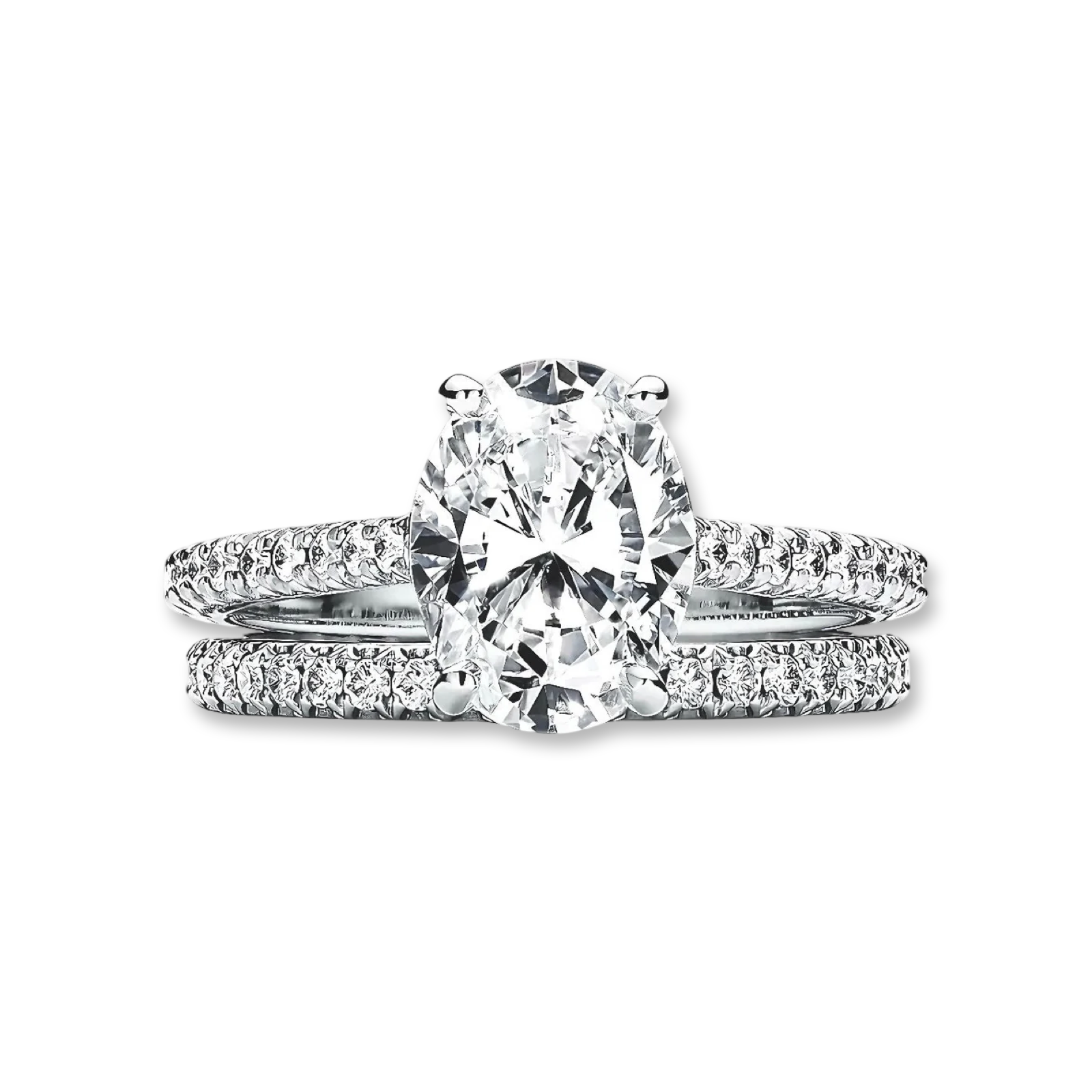 2.0ct Oval Cut Pavé Ring with Additional Pavé Band MG ESSENCE
