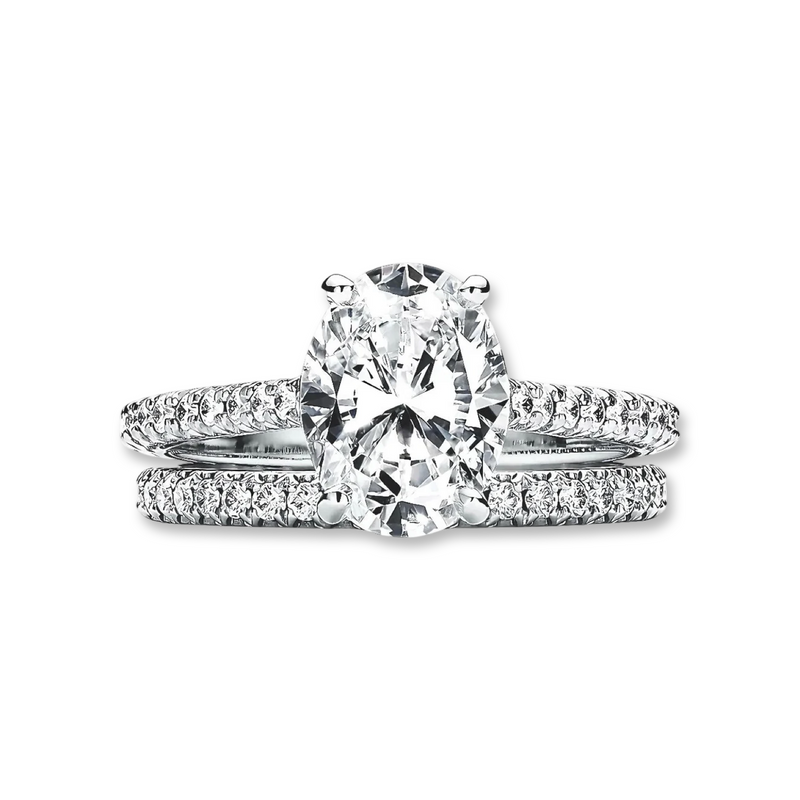 2.0ct Oval Cut Pavé Ring with Additional Pavé Band