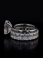 3.0CT Radiant-Cut Moissanite · Hidden Halo Solitaire · Full Radiant-Cut Eternity Band · Sterling Silver / White Gold