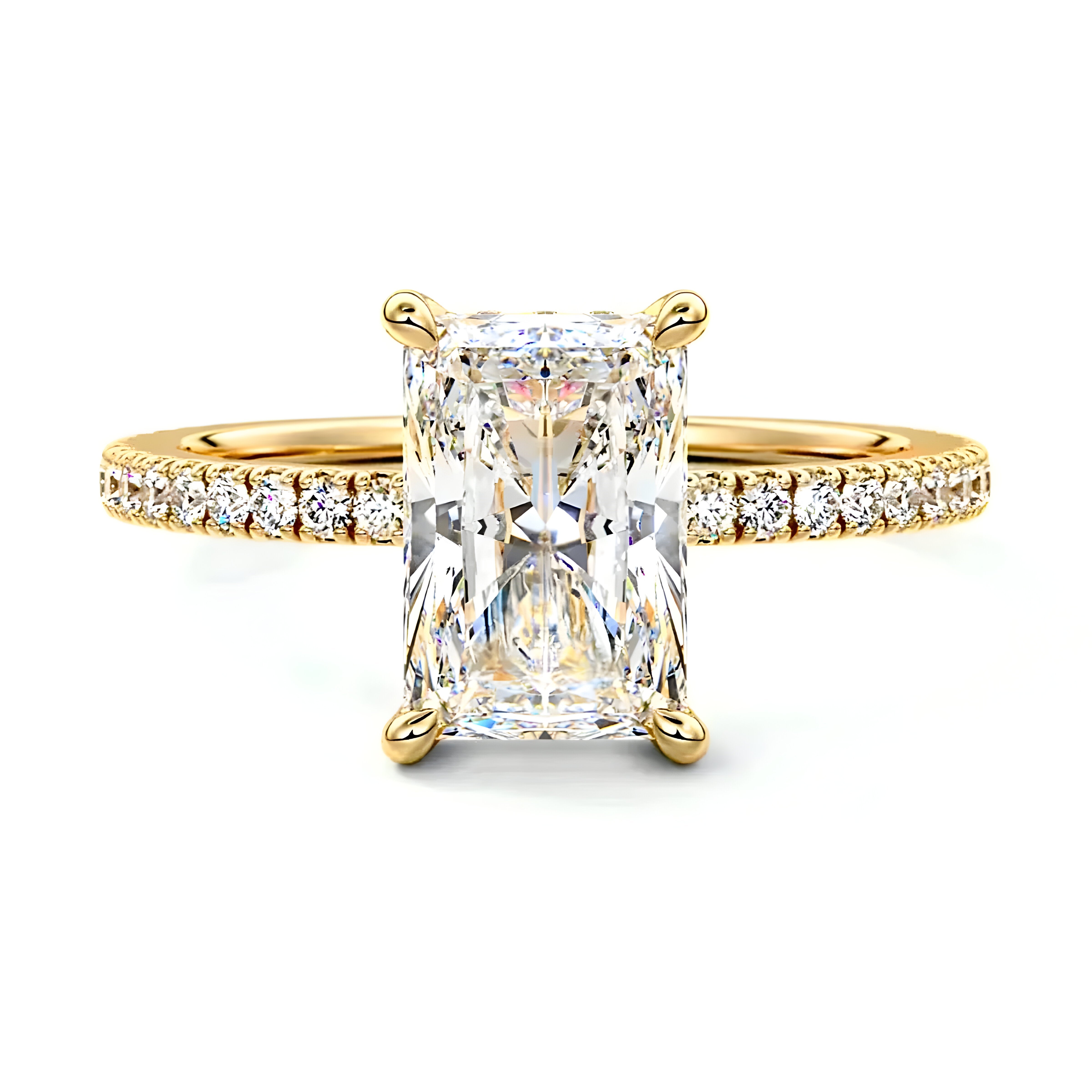 MG LUMINA™ 4.0ct Radiant Cut Hidden Halo Pavé Ring – 9ct / 14ct / 18ct Solid Gold
