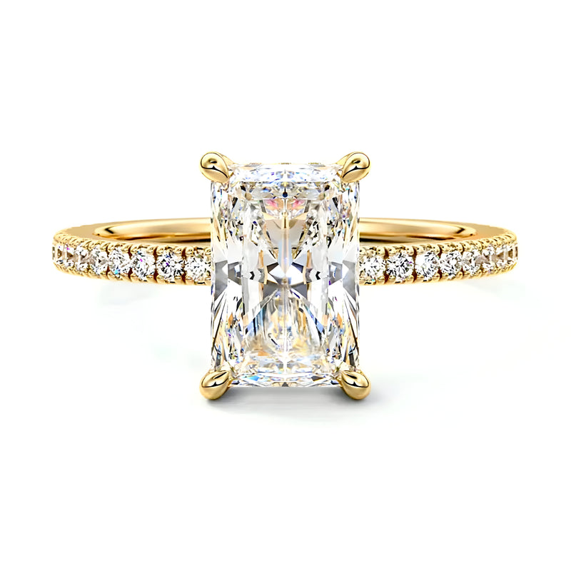 MG LUMINA™ 4.0ct Radiant Cut Hidden Halo Pavé Ring – 18K Gold Plated / 9ct / 14ct / 18ct Solid Gold