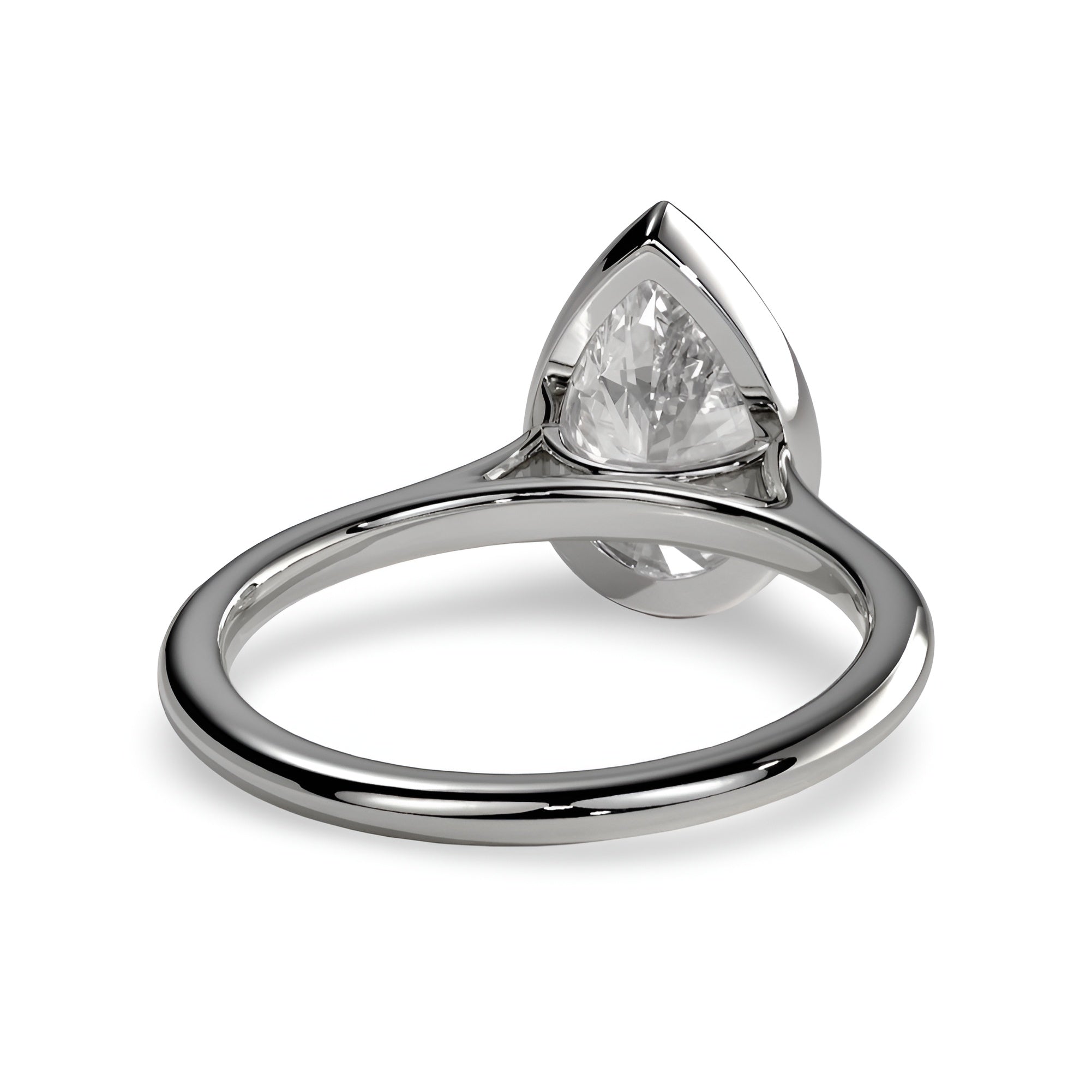 2.0ct Pear Cut Bezel Set Engagement Ring – Sterling Silver / 9K–14K White Gold