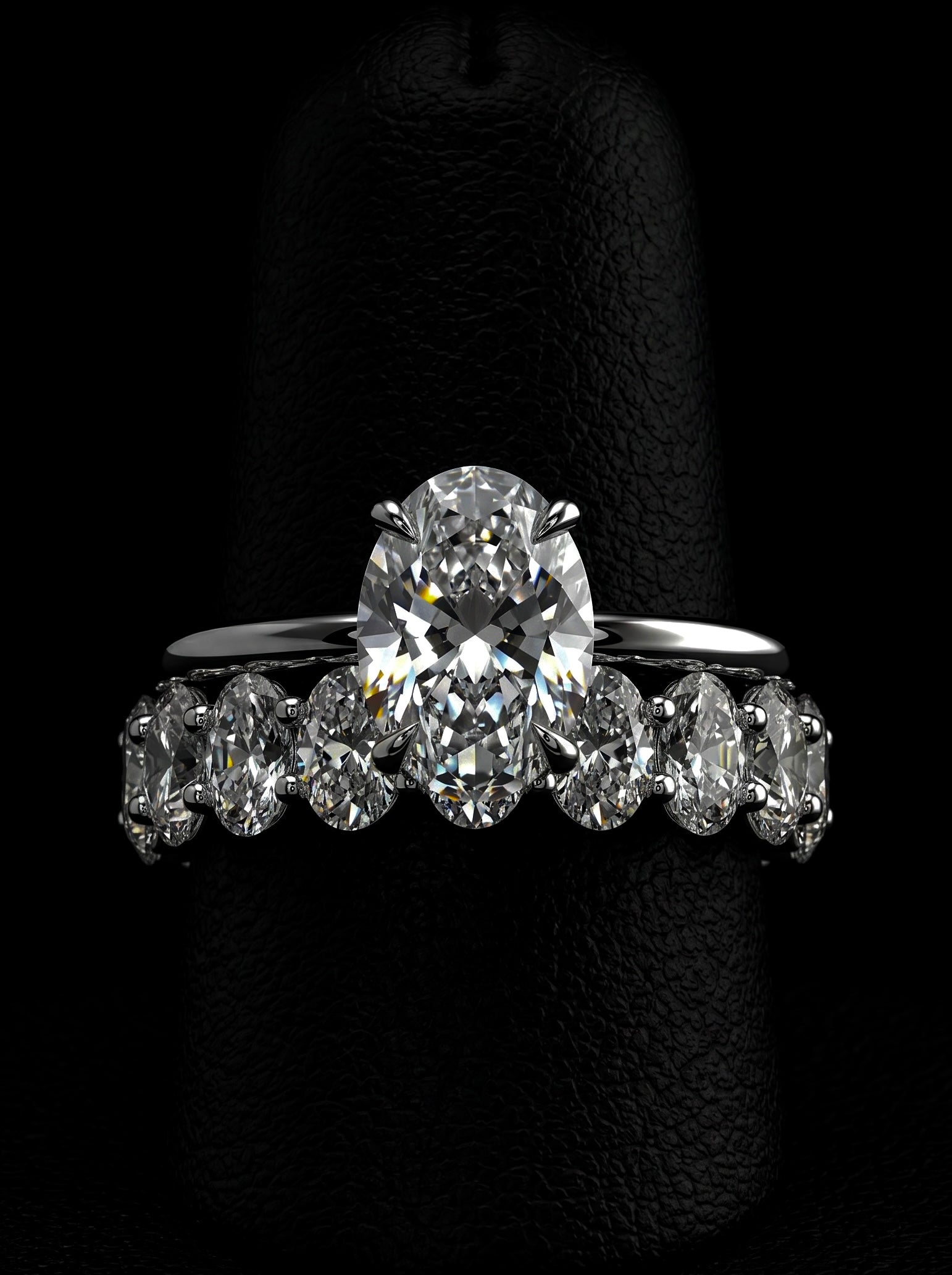 3.0CT Oval-Cut Moissanite · Hidden Halo Solitaire · Full Oval-Cut Eternity Band · Sterling Silver / White Gold