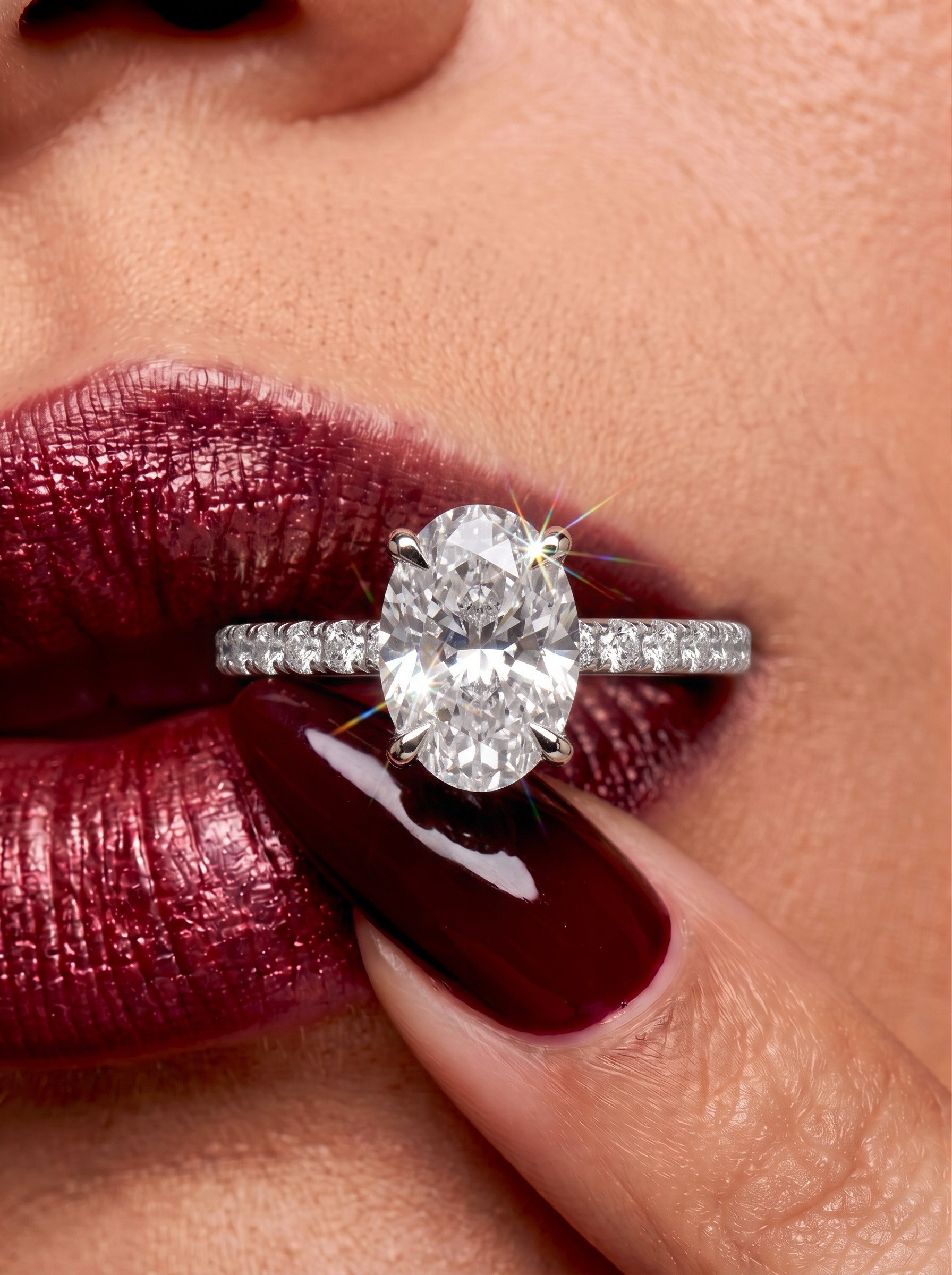 2.0CT Oval Cut Hidden Halo Pavé Engagement Ring - Sterling Silver & 9-14K White Gold
