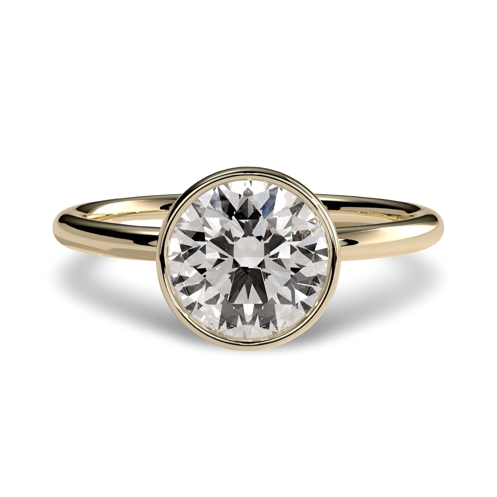 2.0ct Premium Round Brilliant Solitaire Ring – Bezel with Petal Prongs | 9K–18K Yellow Gold