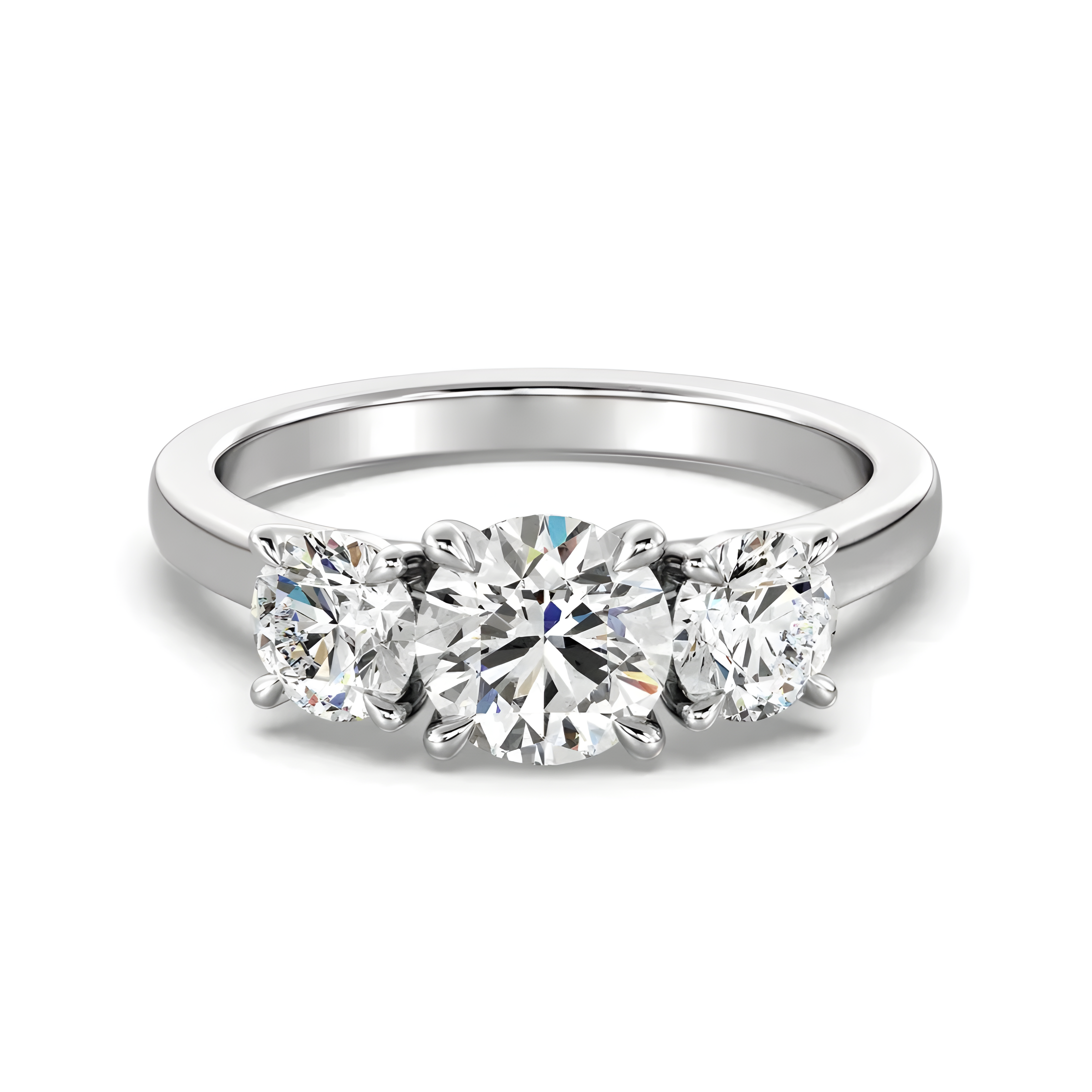 Three Stone Solitaire Silver Ring