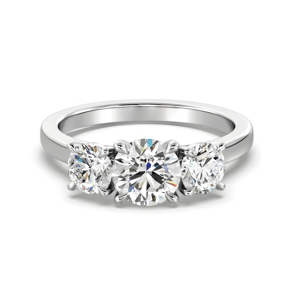 Three Stone Solitaire Silver Ring MG Essence